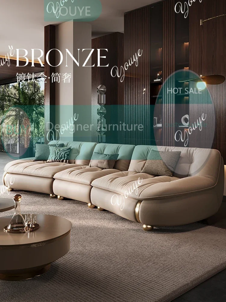 

Sc N68 High-end atmosphere, modern simple, light luxury, top layer cow leather curved sofa, horizontal living room-1