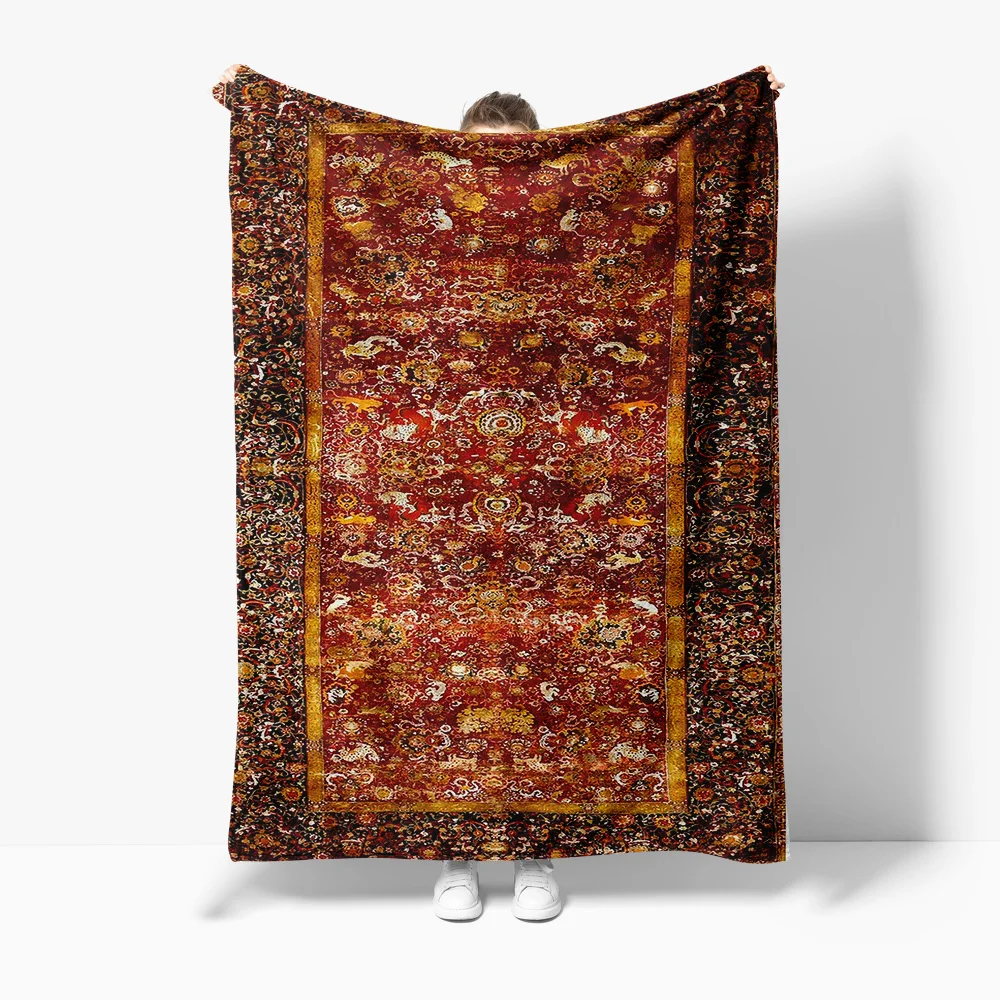 

Vintage Ethnic Kilim Rug Handmade Turkish Red Brown Floral Pattern Wool Shaggy Throw Blanket Sofa Decor