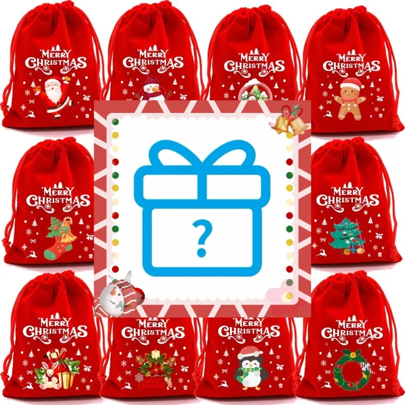 15cm 크리스마스 인형 블라인드 박스 레드 벨벳 드로스트링 백 산타 선물 파우치 파티 장식 메리 크리스마스 2026