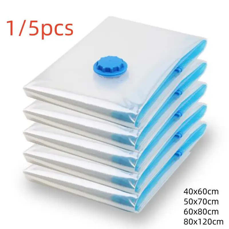 1/5pcs Vacuum Storage Bags With Valve Folding Compressed Space Saving Clothes Storage Big Size For Towel Cloth Blanket Container