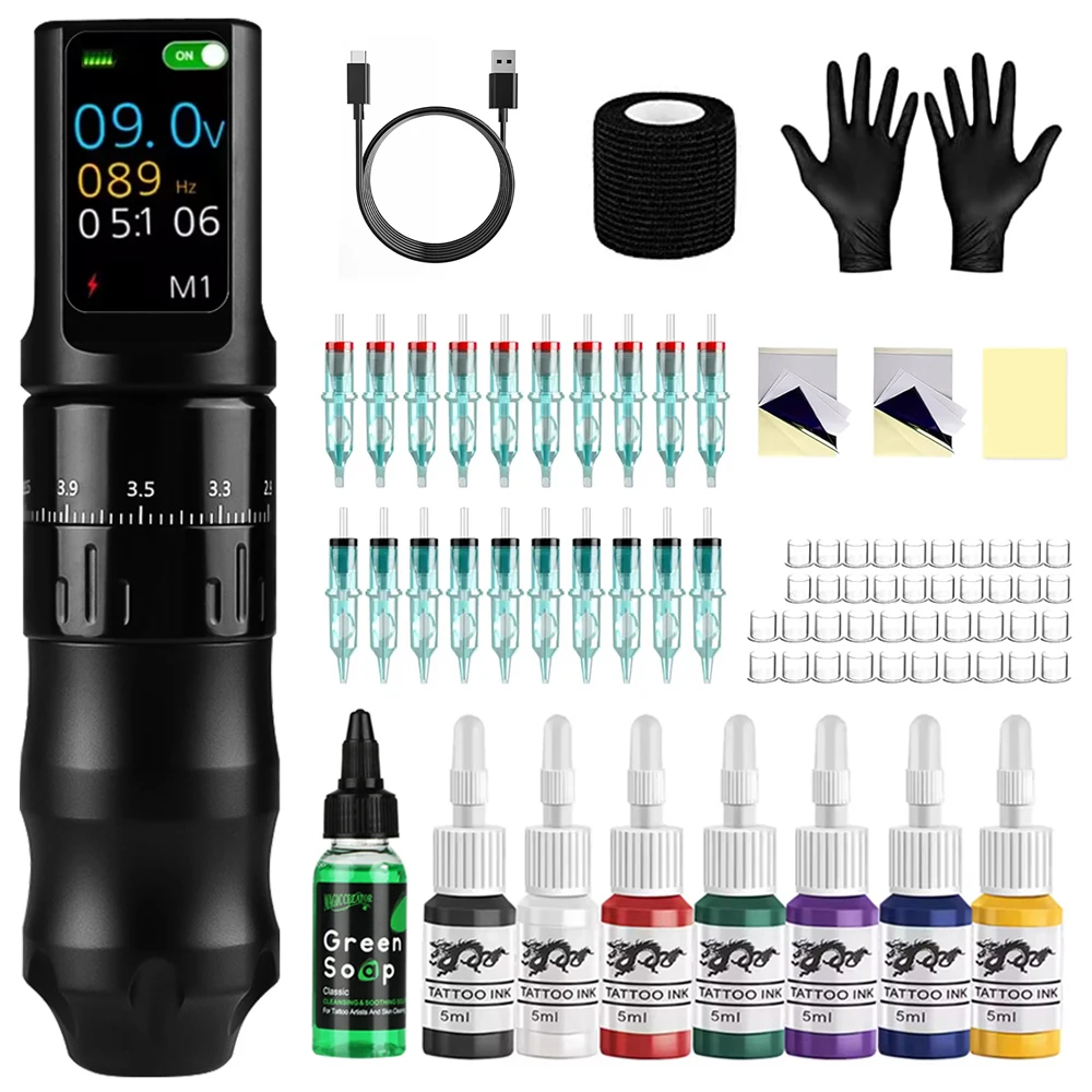 

Tattoo Gun Kit Wireless Tattoo Machine Kit Cordless Tattoo Pen Kit Complete with Tattoo Ink for Tattoo Artist & Beginners