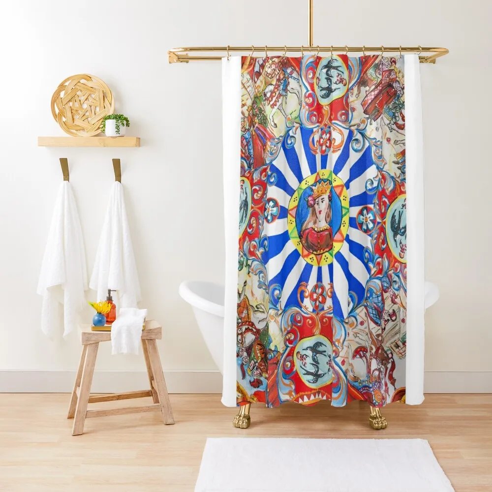 

Sicilian Art Shower Curtain Anti-Mold Waterproof Shower Window Curtain