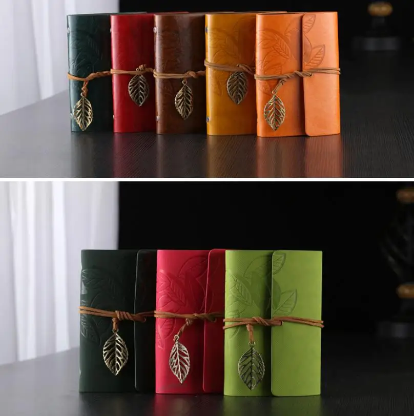 Small Retro PU Leather Cover Leaf Journal Diary Notebook ( 7 colors choose )