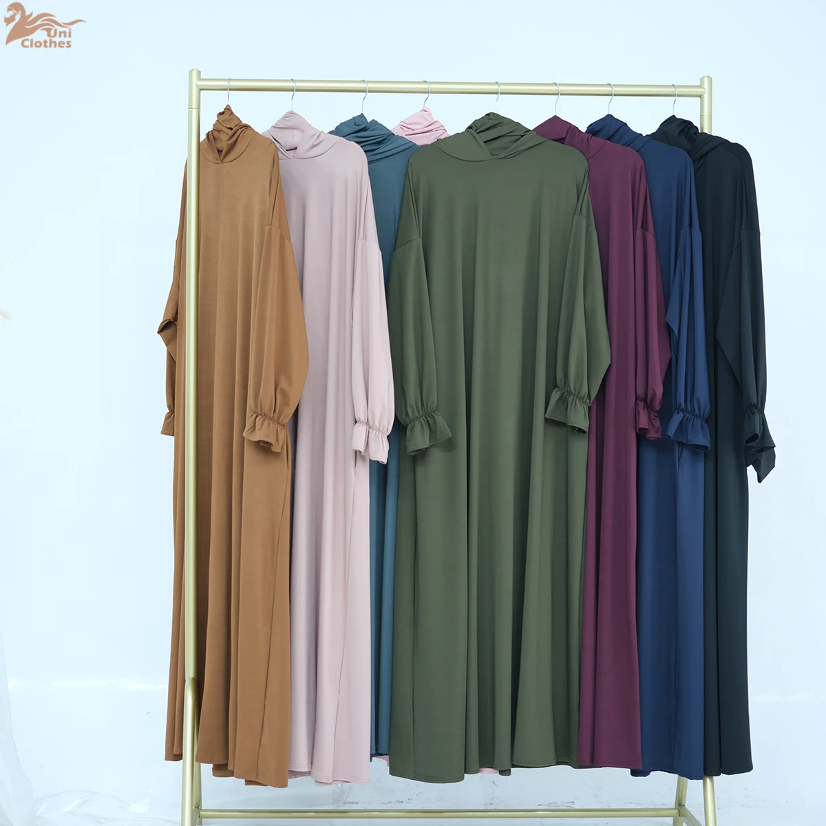 Eid Ramadan prière Abaya femmes robe musulmane dernière une pièce prière Hijab plaine Jersey à capuche Abaya vêtements islamiques