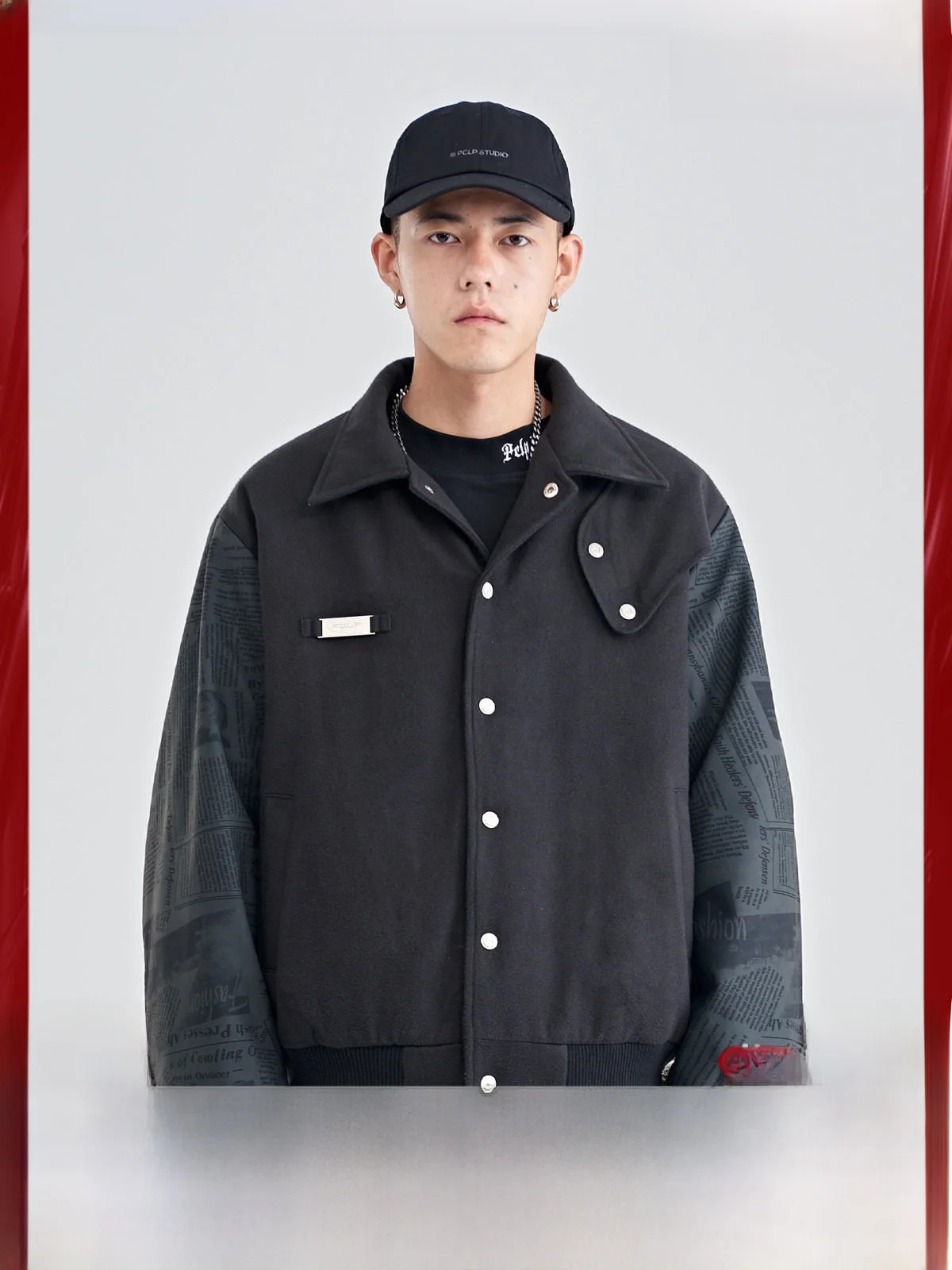 

PCLP Metal Baed Cotton Baseball Jaet Men's Spring Autumn New Sle Outerwear Loose Fit Long Sve Flip Collar Coat