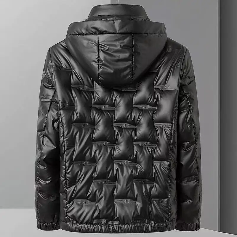 2025 Winter New Bright Down Coat Hooded Casual Tiktok Fashion Design Men's Warm Down Coat Down 90%