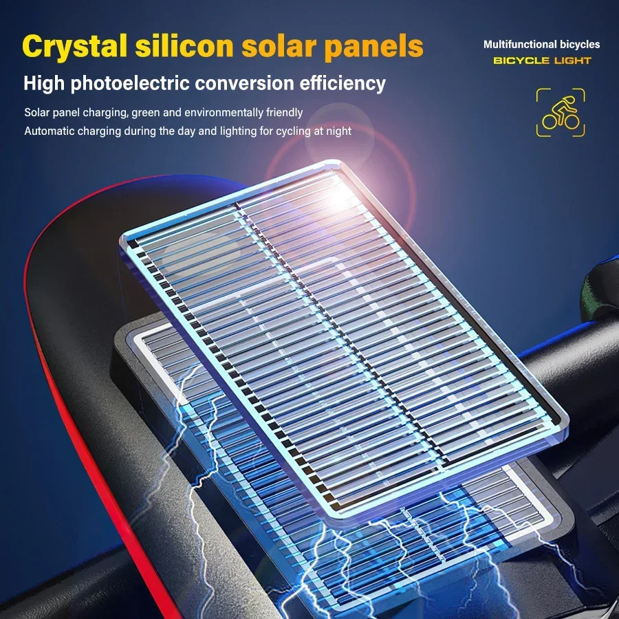 Solar Power Bike Light Waterproof Bicycle Headligh With Loud Bell Safety Riding Lamp Road Bike Headlamp Riding Lighting