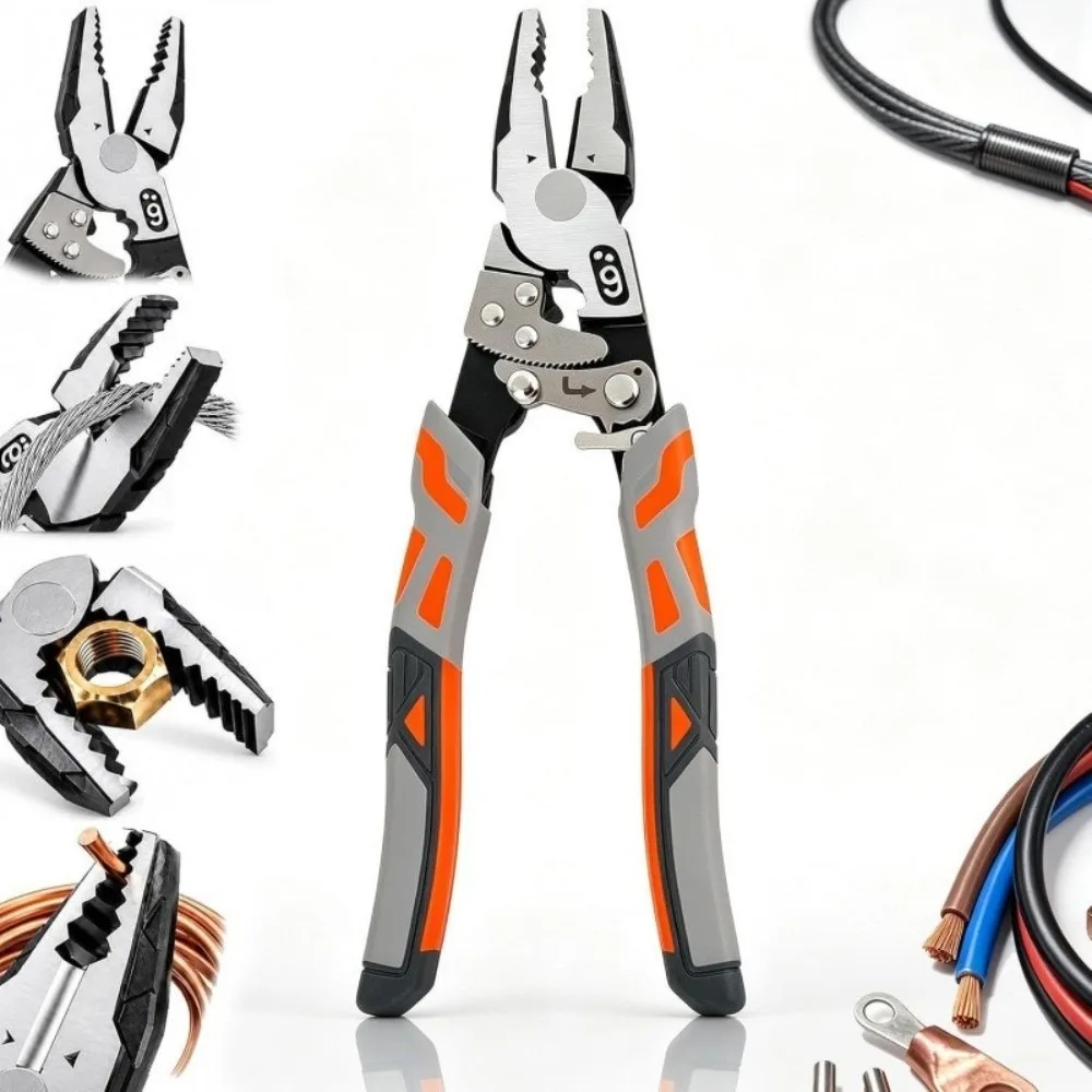 New Steel 9'' Grip Pliers with Ratchet Self-Locking Anti-Slip Handle Ratchet Pliers Firm Jaws Wire Cutters Wire Shearing