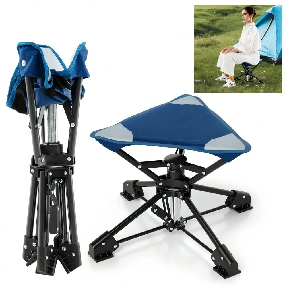 

2 PCS 360 Degree Swivel Camping Stool Foldable Outdoor Chair W Oxford Seat Metal Frame