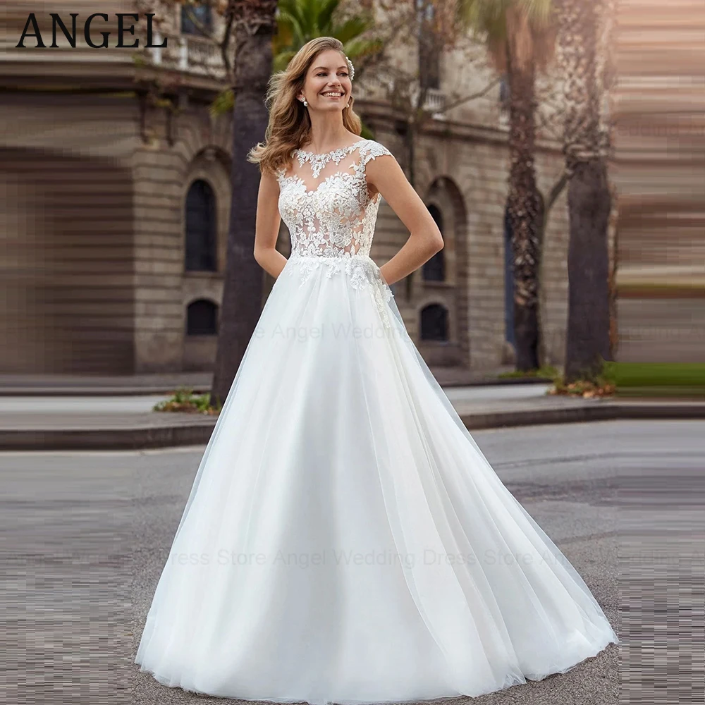 

ANGEL Customized Civil Wedding Dresses For Woman 2026 A-Line Lace Appliques Illusion Bride Gowns Backless Tulle Robe De Mariée