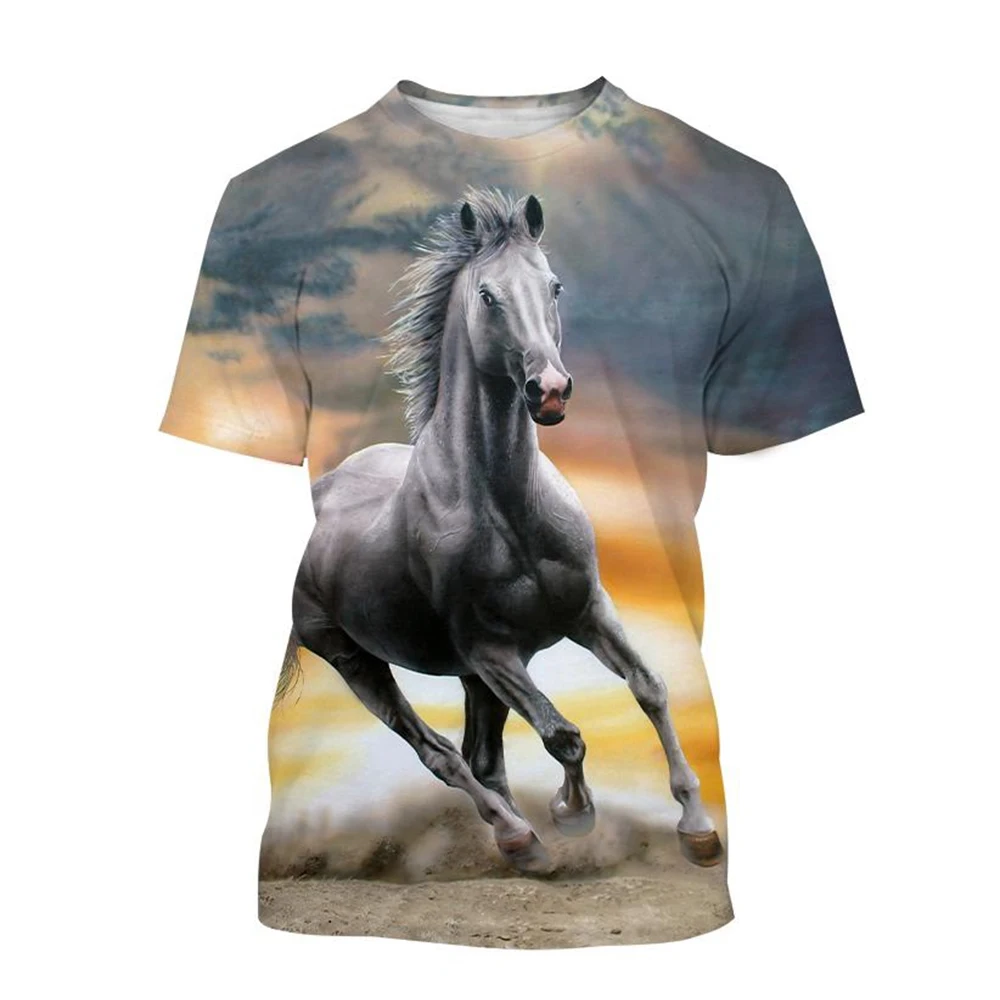 Summer hot selling fashion animal horse 3D printing print neutral casual Harajuku style comfortable short sleeved top image 5