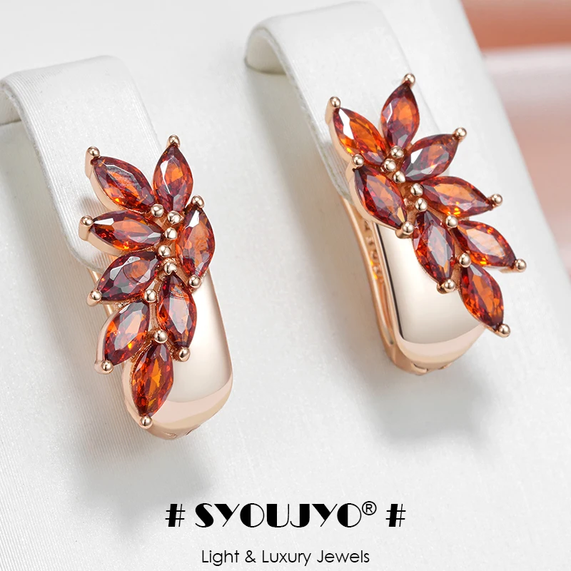 SYOUJYO Ohrringe in Rotblattform mit natürlichem Zirkon für Damen, 585er Roségold, Alltagskleidung, Schmuck, Urlaubsgeschenk