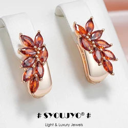 SYOUJYO Natural Zircon Red Leaf-Shaped Earrings For Women 585 Rose Gold Color Daily Wear Jewellery Holiday Gift
