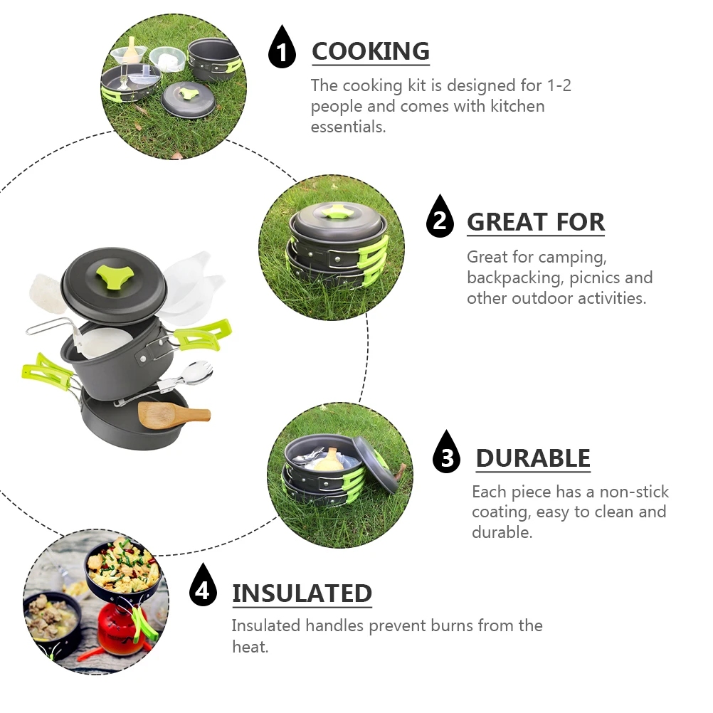 

Camping Cookware Set Outdoor Nonstick Pots Lightweight Aluminium Alloy Folding Tableware For Backpacking Picnics Heat Resistant