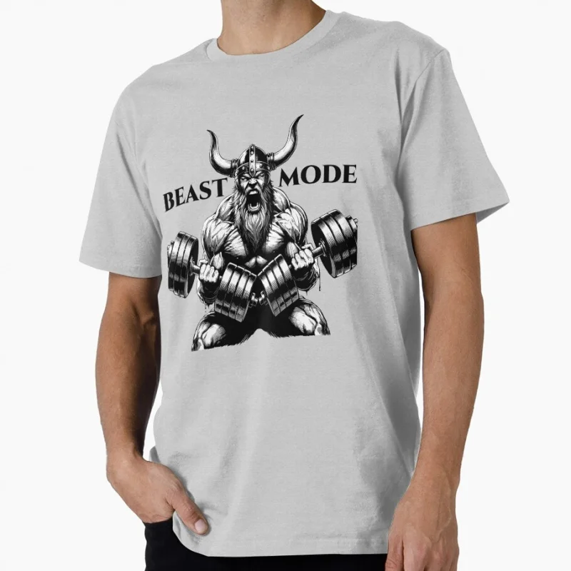 

Viking dumbbells training biceps beast mode GYM t shirt Funny Workout Fitness Short Sleeve Graphic Clothes All size tops S-6XL