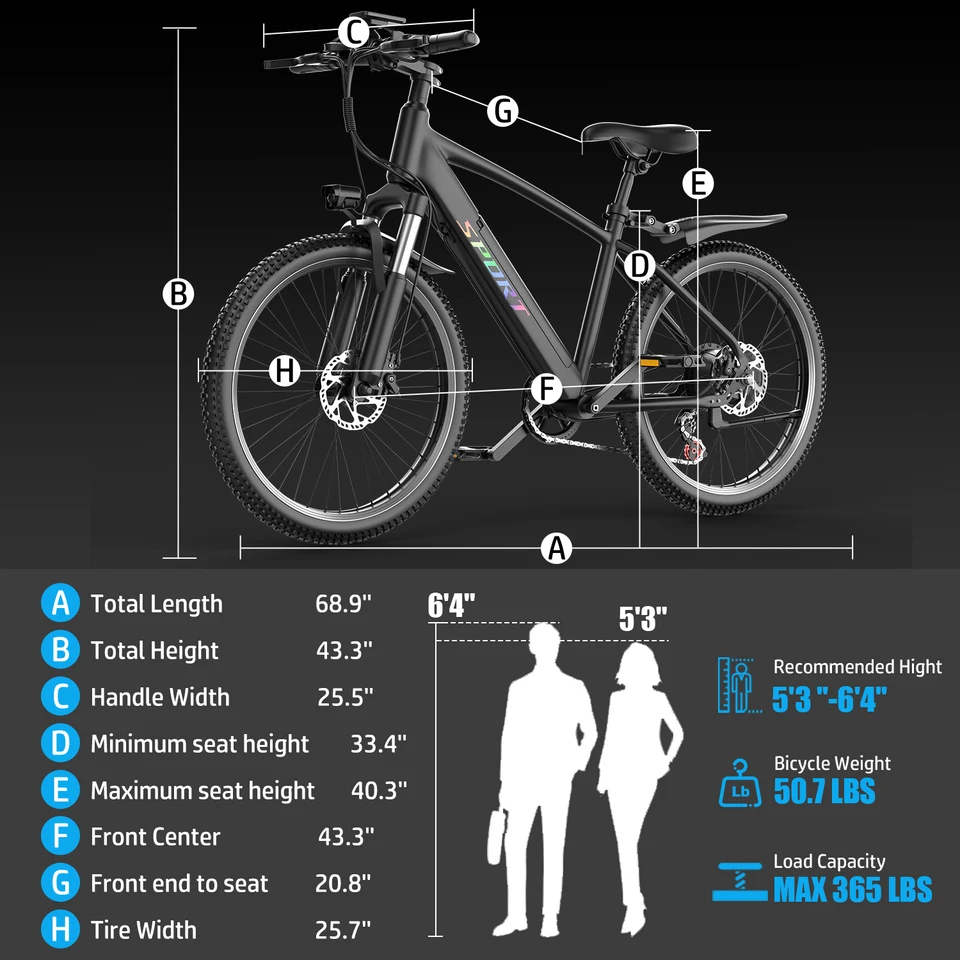 ASKGO Adult Mountain Electric Bike, 1500W Peak Motor, 25MPH Top Speed, 26" Tires with Front & Rear Brakes, 48V 10.4Ah Removable Battery, 55 Miles Max Range, 7-Speed Gearshift for Urban Commute, UL2849 Certified image 8