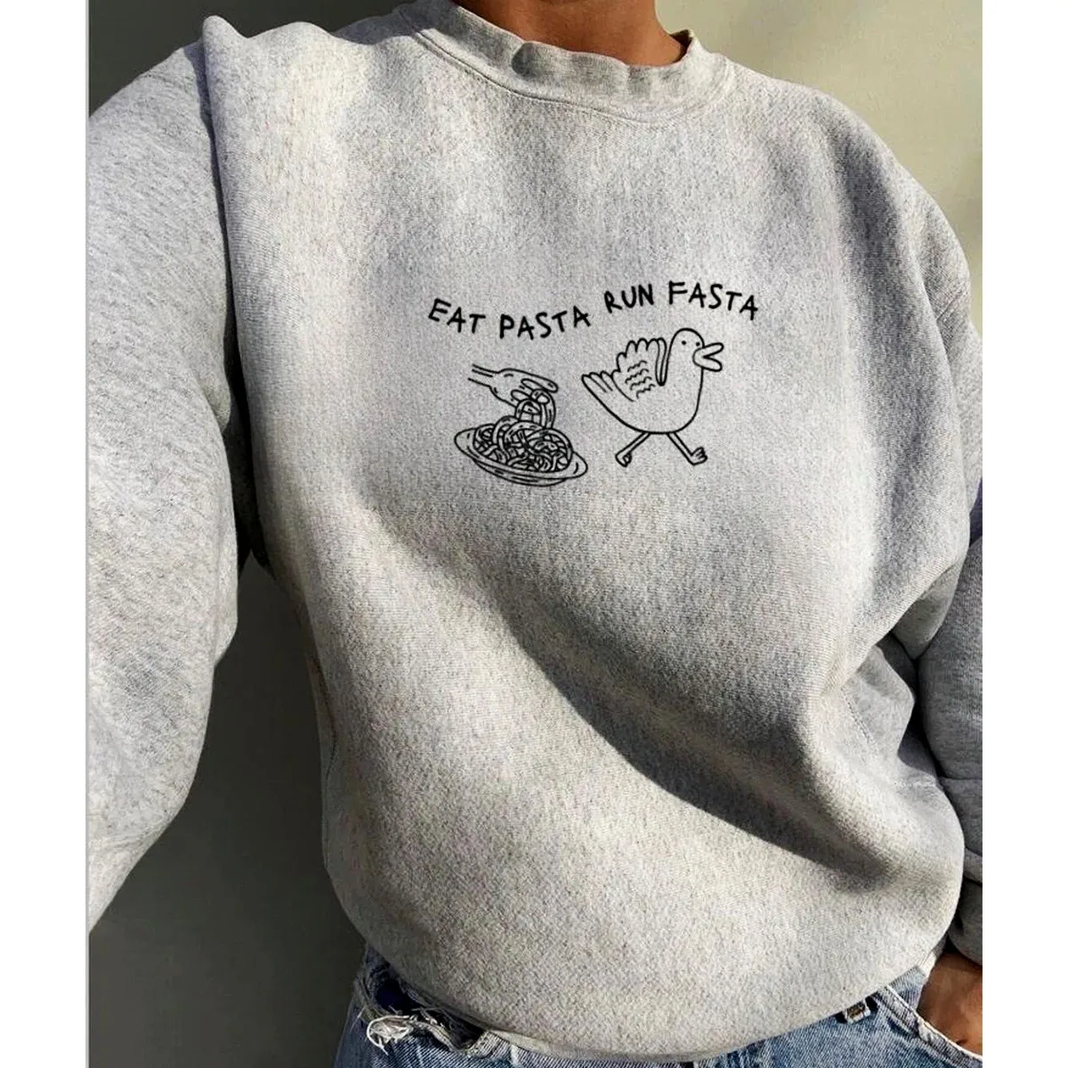 Eat Pasta Run Fasta Funny Graphic Unisex Crewneck Sweatshirts Autumn Thick Loose Pullover Street Fashion Casual Jumpers