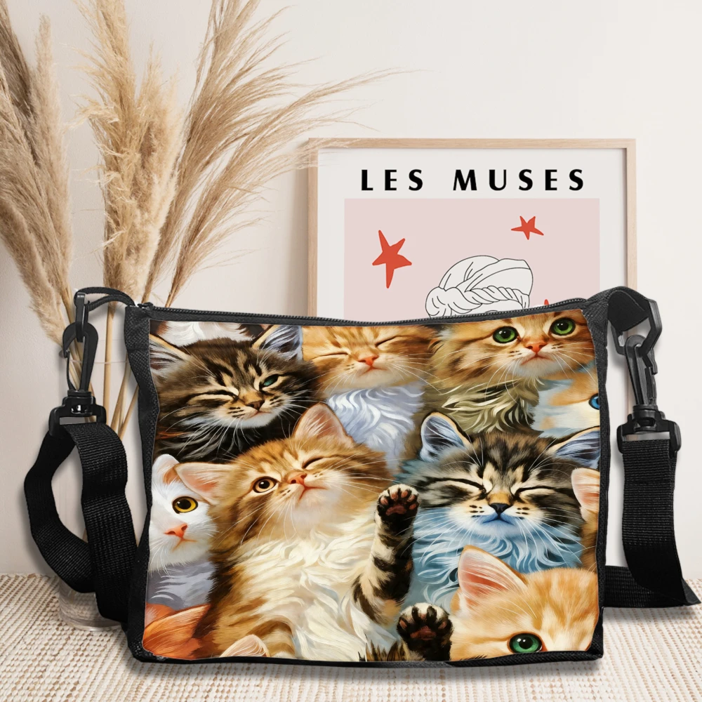 1pc Cat Print Crossbody Bag Black Cute Kitten Pattern Shoulder Bags For Women Girls Daily Use Travel School Work Casual Fashion
