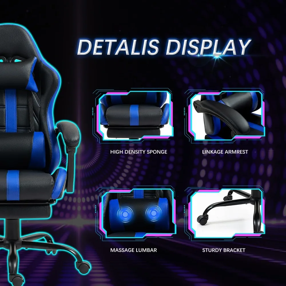 Ergonomic Gaming Chair with Footrest, Lumbar Support, and Adjustable Height for Comfortable Video Game Sessions