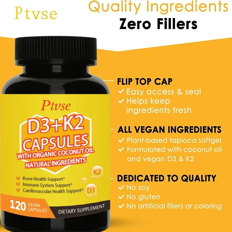 Capsules de vitamine K2 D3 avec huile AMP biologique naturelle, supporte le calcium pour une santé plus forte de Sophia