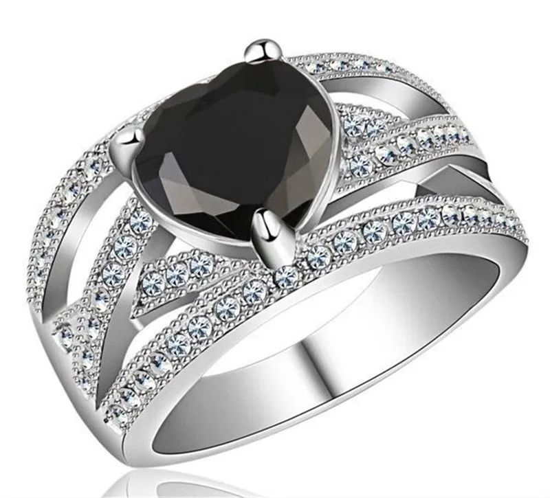 Diamond-set heart-shaped zircon s925 silver ring, blue zirconium ocean heart hand jewelry