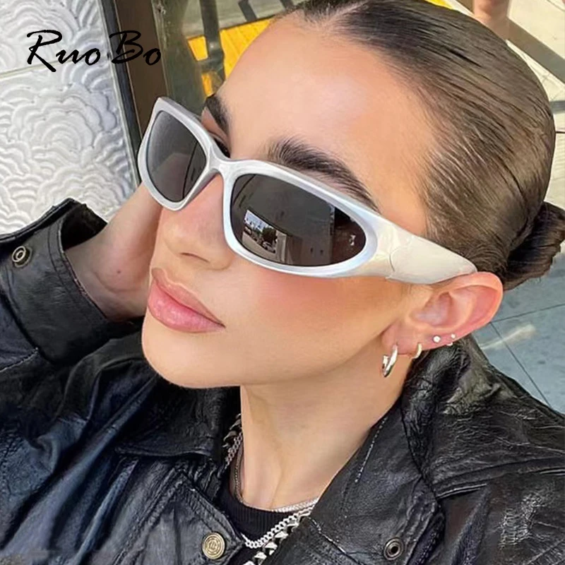 RUOBO Brand Designer Y2k Punk Sunglasses Women's Sports Square UV400 Goggle Shades Men Fashion Hip Hop Mirror Colorful Eyewear