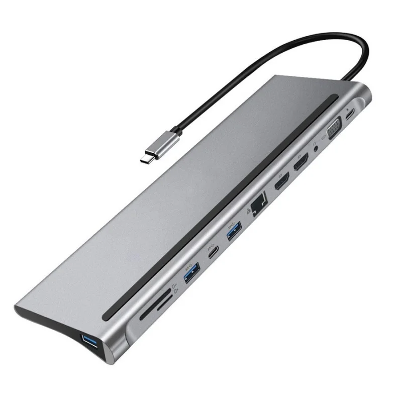 Z 12-in-1-Type-C-USB-C Hub Adapter to 2-HDMI-USB-VGA-TF-Audio with PD for MacBook