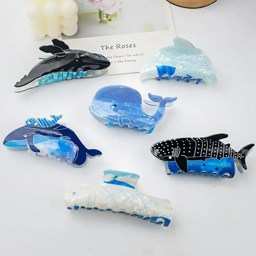 Personalized Blue Sea Creature Animal Hair Claw Whale Cartoon Dolphin Hair Clip Women Headwear Grab Clip Girl