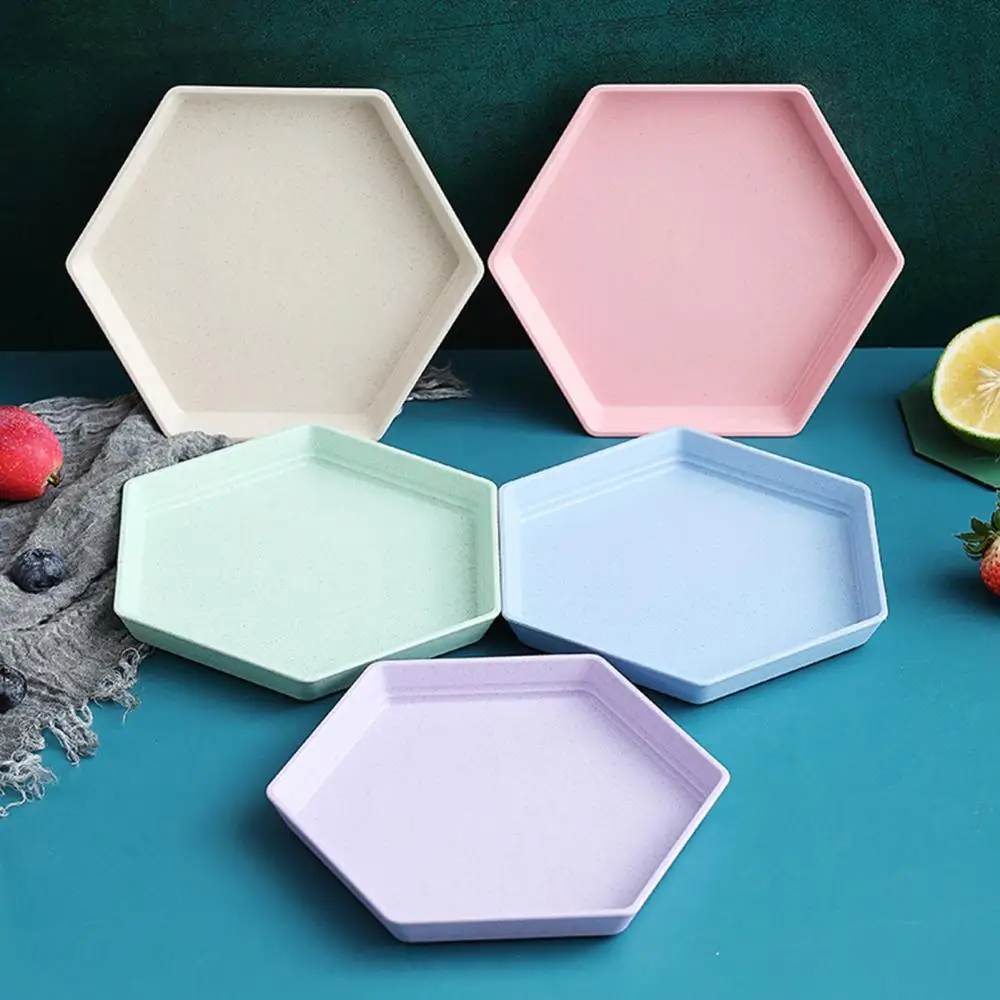 wheat straw tableware Dessert Plate Pure Wheat Hexagon Snack Straw Dinner Dish Thicken Microwave BPA Free Foods Snacks Tray