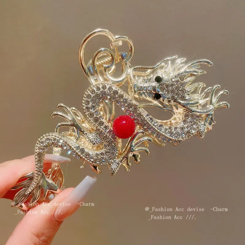 New Shining Chinese Style Dragon Shaped Shark Clip Hair Headdress Delicate Hair Clips Women Girls Ponytail Clip Hair Accessories