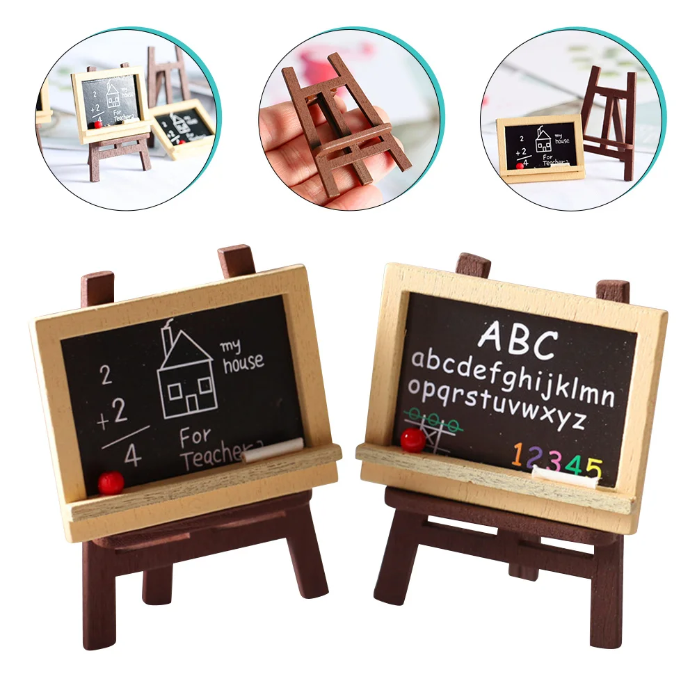 

4 Pcs House Easel Miniature Dollhouse Accessories Blackboard Decor Kids Toy Wooden