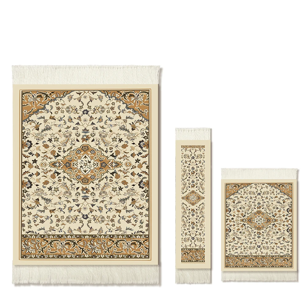 

3-Piece Set, Persian-Style Carpet Mouse Pad + Coaster + Bookmark, Handmade, Office Mouse Pad, Coffee Coaster, Elegant Bookmark, Practical Office/Life Accessories, Eid Al-Fitr