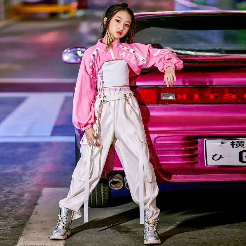 الوردي شارع الرقص المرحلة زي عيد الأطفال الجاز Dancewear مهرجان الملابس Kpop الزي الفتيات الهيب هوب الرقص الملابس