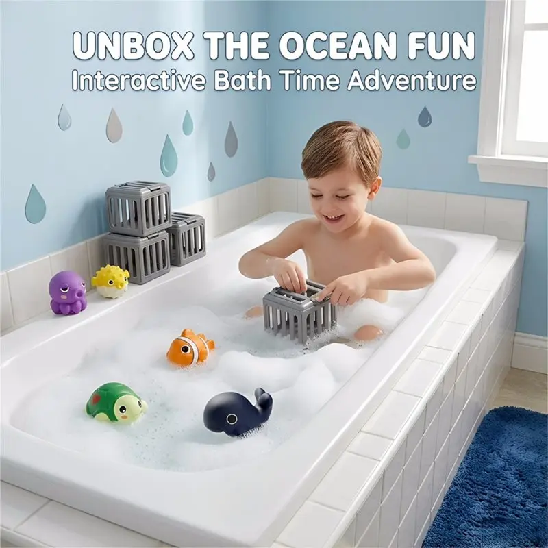 Toddler Bath 6Pcs Pool Diving Swimming Training Play Set Fish Box Floating Animals Water Pools