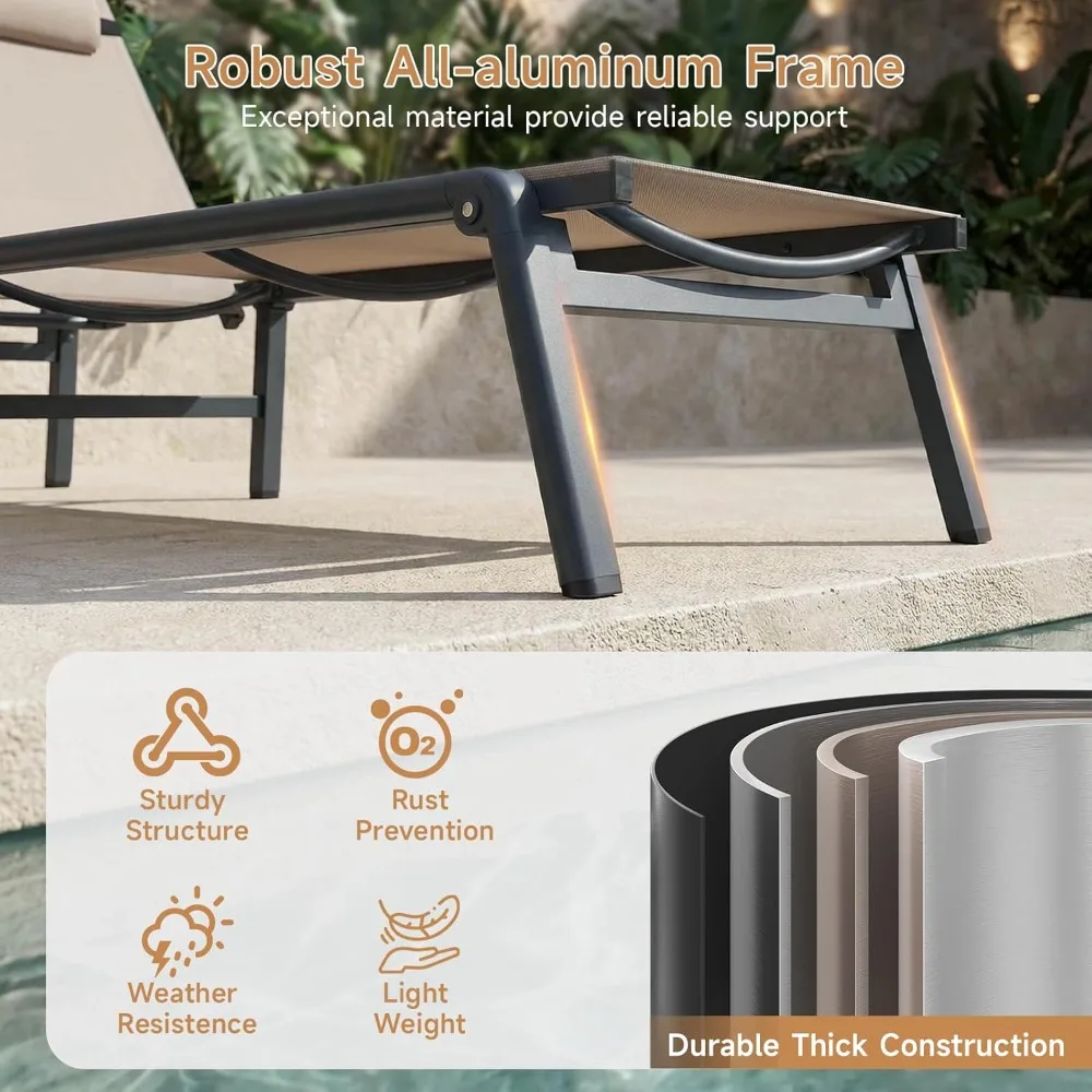 

2 PCS Chaise Lounge Chair Outdoor, Foldable & Assembly Free Outdoor Lounge Chair with 5 Position Adjustable, Customized