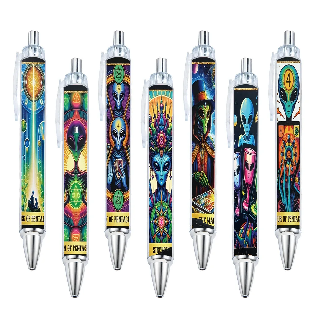

7pcs Alien Theme Press Neutral Pen, School Season Student Writing Pen, Gift Pen, Random Pattern