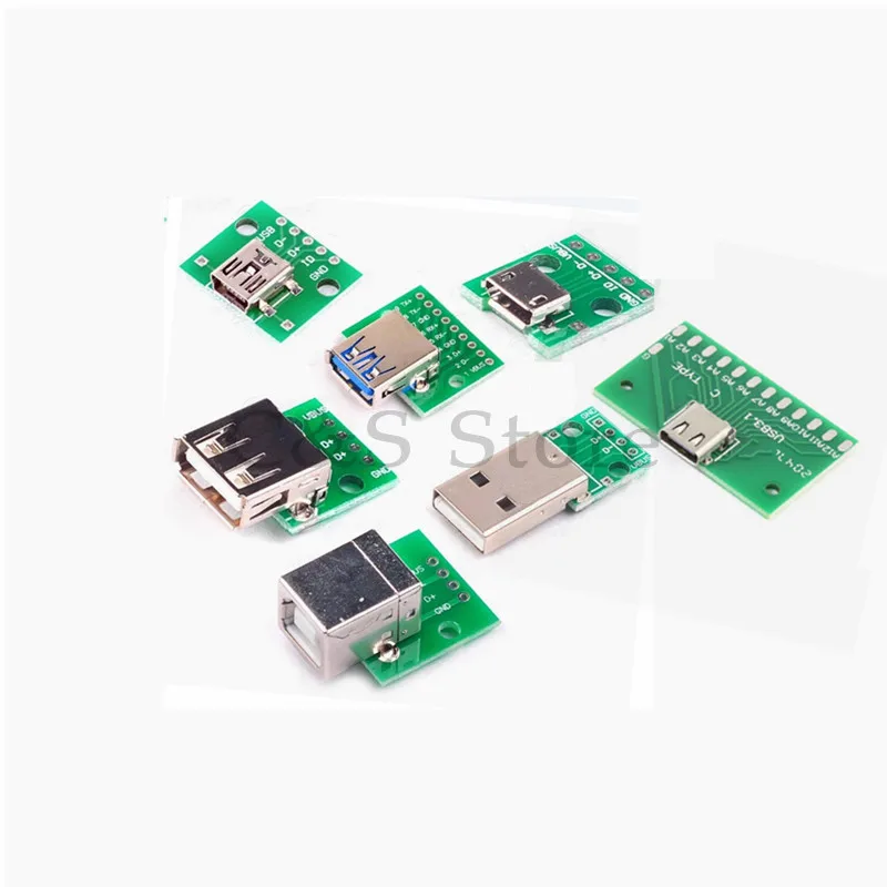 5pcs Micro Mini USB USB A Male USB 2.0 3.0 A Female USB B Connector Interface to 2.54mm DIP PCB Converter Adapter Breakout Board