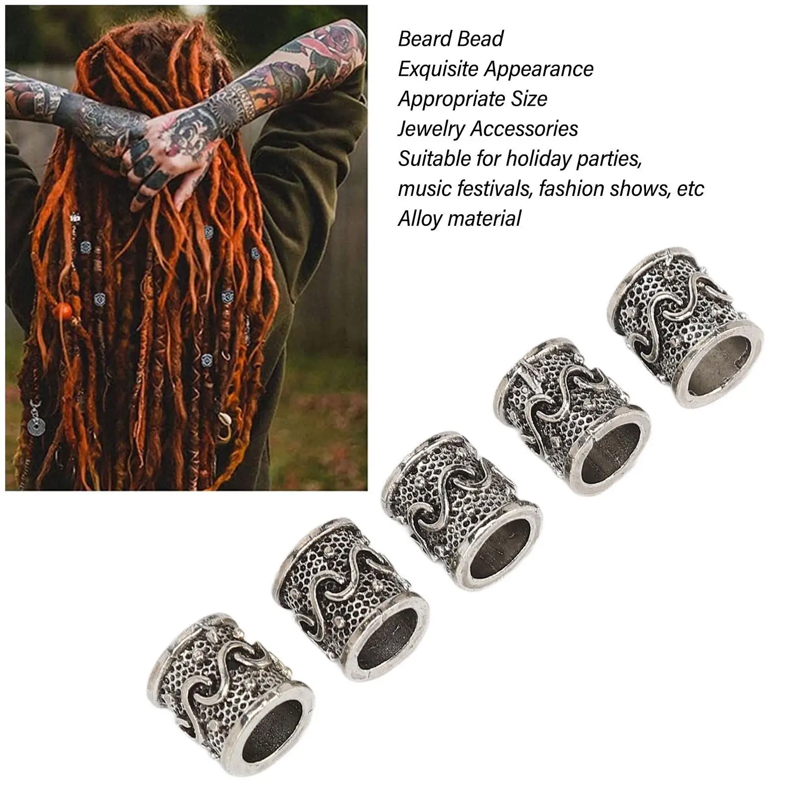 Perles dreadlock en alliage exquises, perles de tressage de cheveux et de barbe portables, accessoires de cosplay et rigour