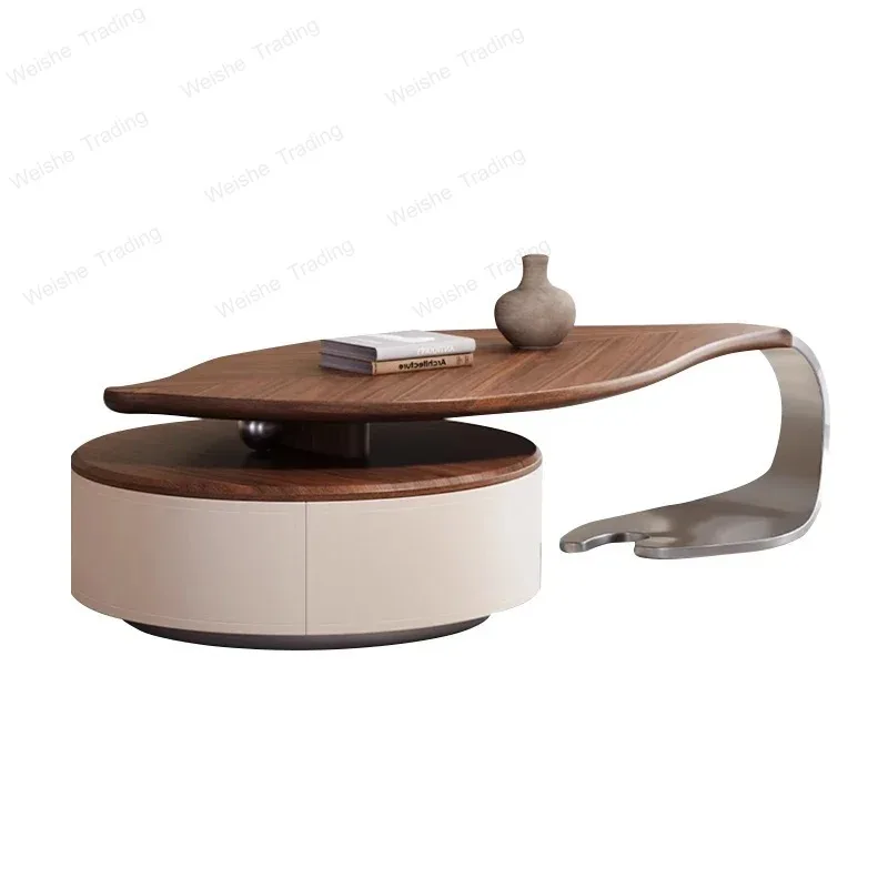 

Custom Modern Leaf Shape Walnut Veneer Coffee Light Luxury Living Room Home New Designer Creative Special Shape Coffee Tab