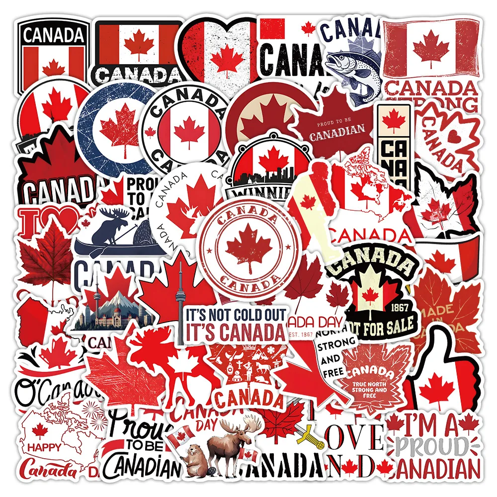 50 Pegatinas Vintage de Canadá, Hojas de Arce, Bandera Nacional, Vinilo Impermeable para Botellas de Agua, Viajes, Scrapbooking, Laptop