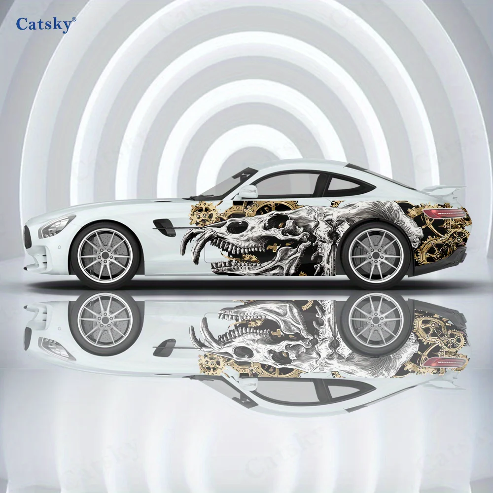 

Beast Skull Mechanical Gear Car Vinyl Wraps Decal Self-adhesive PVC Sticker Suitable for Trucks SUV Decor Auto Accessories Gift