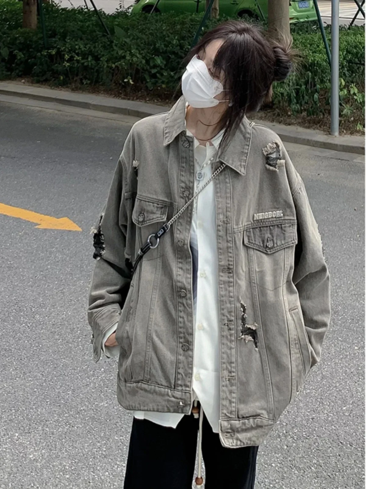 

Мужская джинсовая куртка с эффектом потертости, осенне-зимняя, премиум-класса, в стиле Cleanfit, рабочая одежда, американская ретро-модель, молодежная, свободного кроя