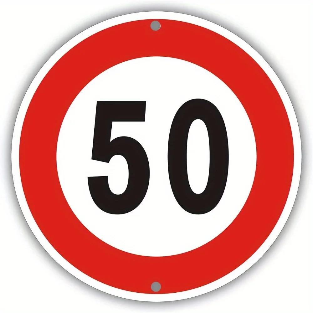 2D Flat, 2D Flat printing 1pc Metal iron sign, Iron Metal Round Stop Sign,, Maximum Speed 50 Km/h, Diameter 30cm, 8