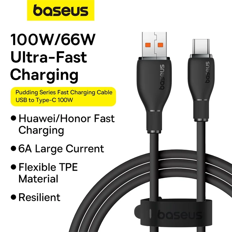 Baseus USB C 타입 케이블, 화웨이 아너, 샤오미, 삼성 슈퍼 차지, 고속 충전, USB C 충전기, 데이터 케이블 와이어 코드, 66W, 100W