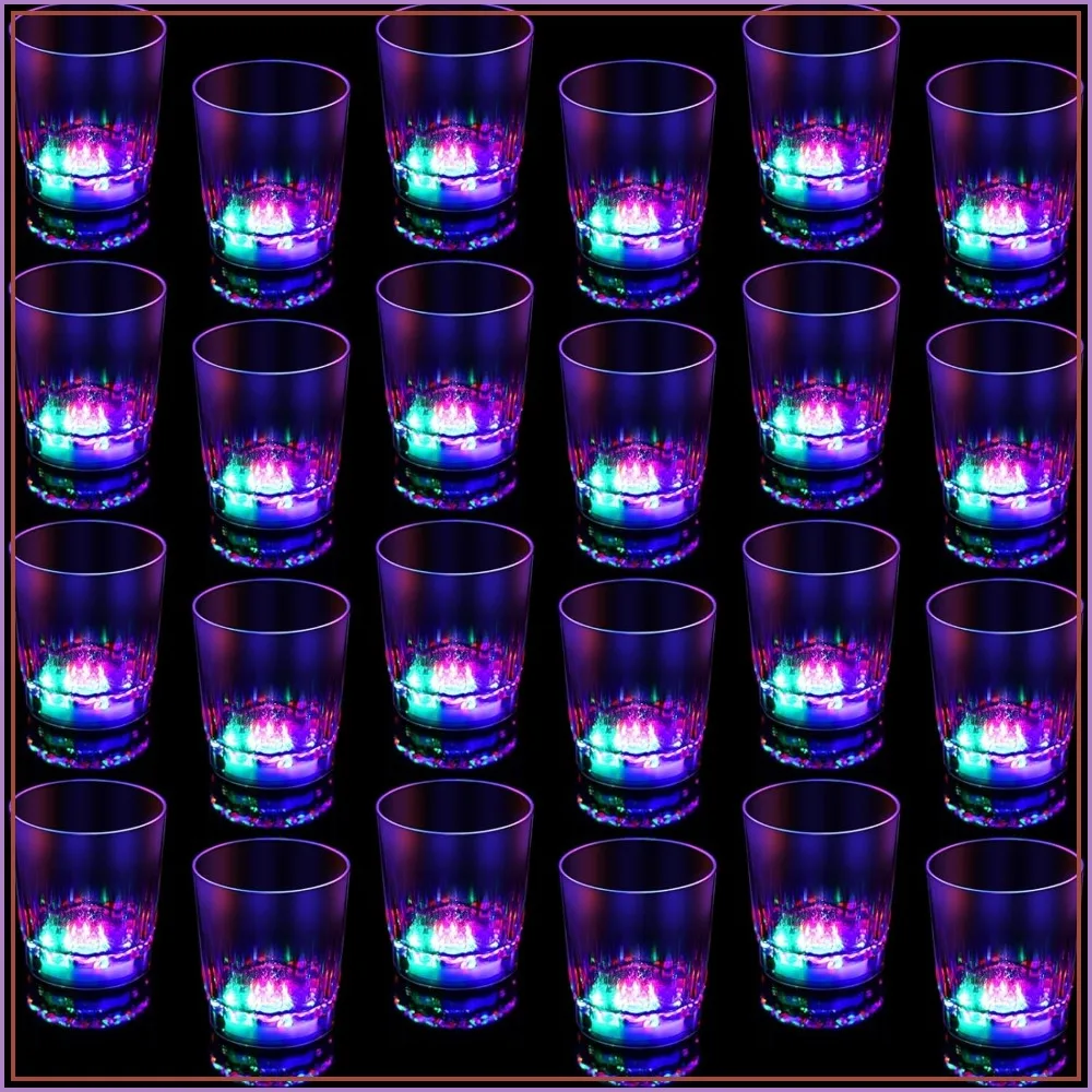 24 Pack LED Light Up Shot Glasses for Parties, Glow in The Dark Drinking Cups for Nightclub, Bar, Birthday, Wedding, Disco