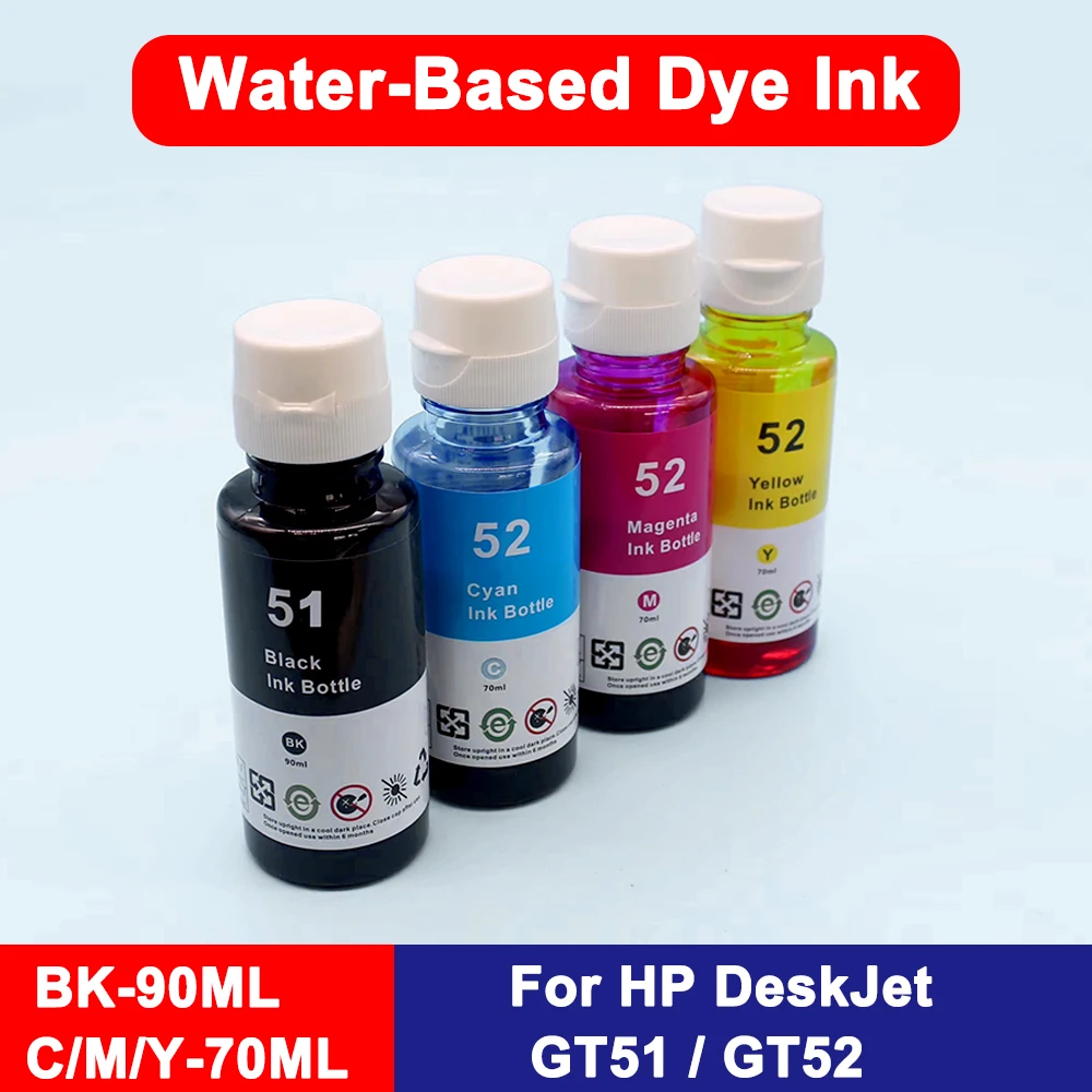 Botella de tinta de tinte GT51 GT52 de 4 colores para HP DeskJet GT 5810 5820 GT5810 GT5820 51 52 tanque de tinta de inyección de tinta a base de agua