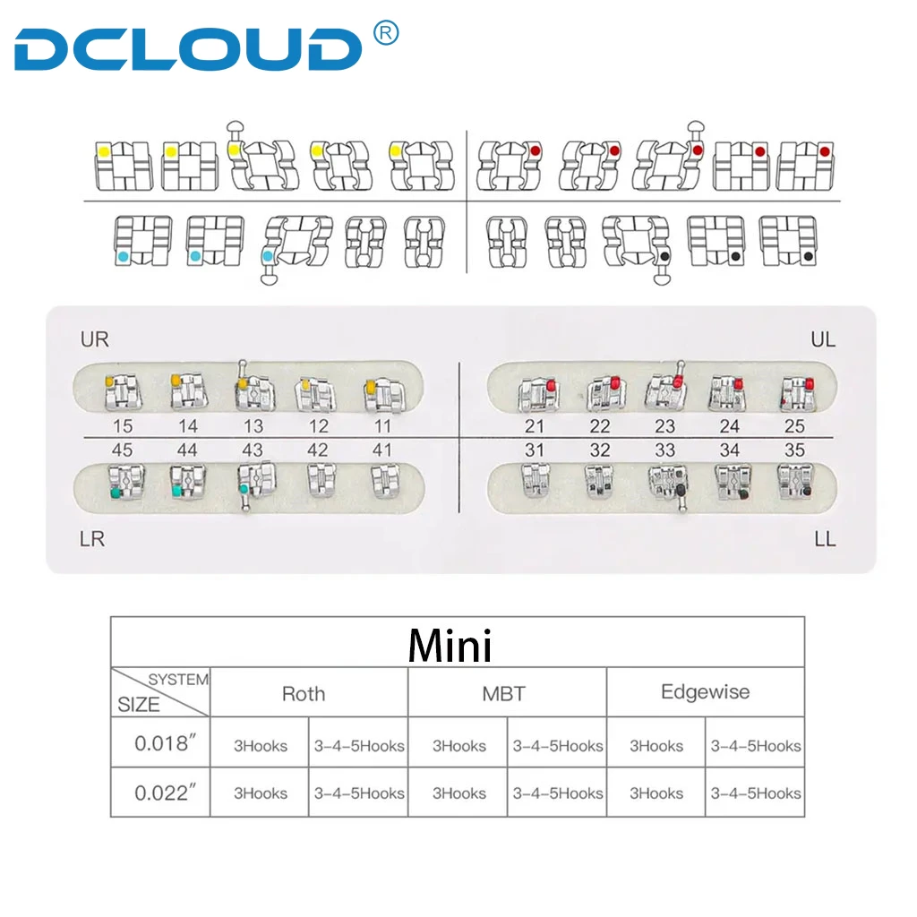 10Packs Dental Orthodontic Metal Brackets Braces Straight Arch Wire Split Wedling Mini Roth/MBT/Edgewise 0.018/0.022 Hooks 345/3