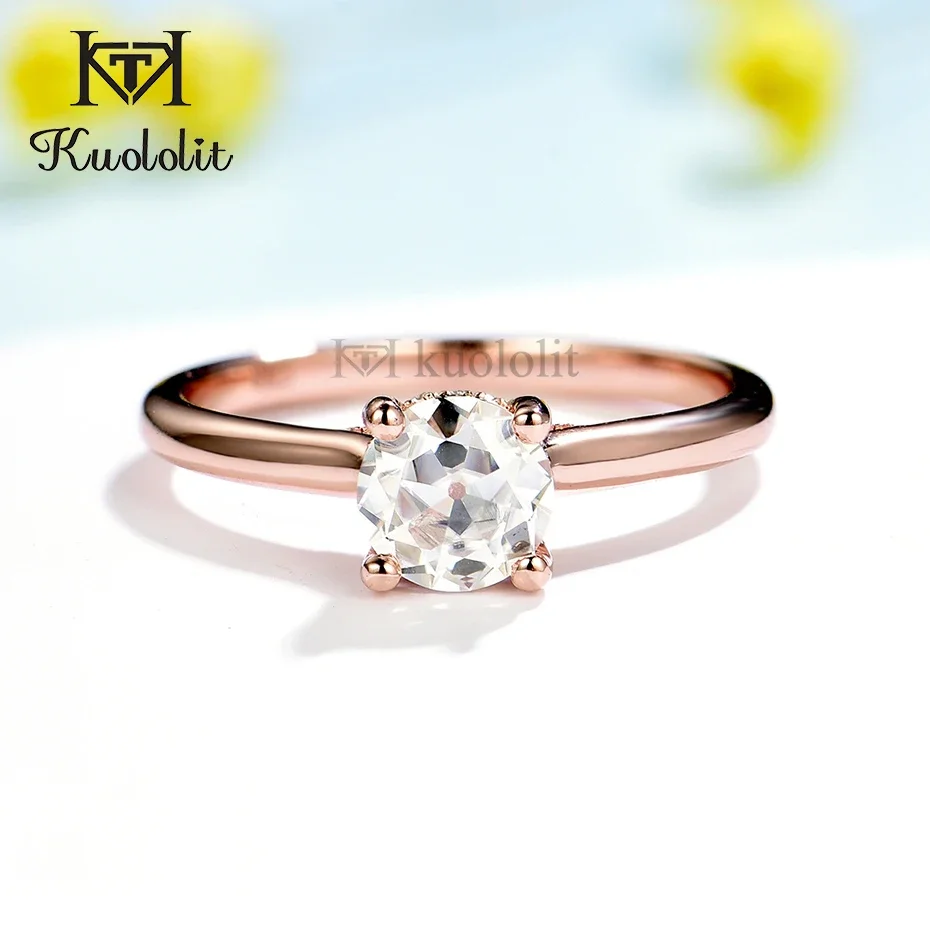 Kuololit OEC Moissanite 585 14K 10K Rose Gold Rings for Women 1.2CT Moissanite Luxury Hide Halo Ring for Engagement Wedding New