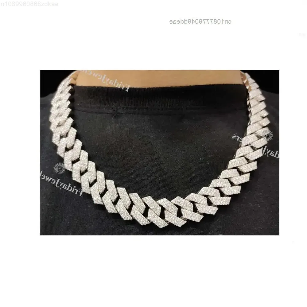 

18mm Customize Handmade High Quality Sterling Silver Vvs Moissanite Diamond Studded Iced Out Cuban Link Chain Necklace for Men