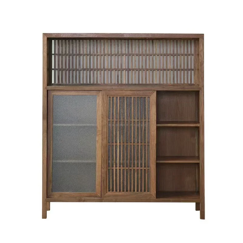 

New Chinese style, black walnut, solid wood, side cabinet, kitchen, shelves, wall edge